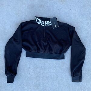 Fashion Nova Black High-Neck Cropped Sweatshirt